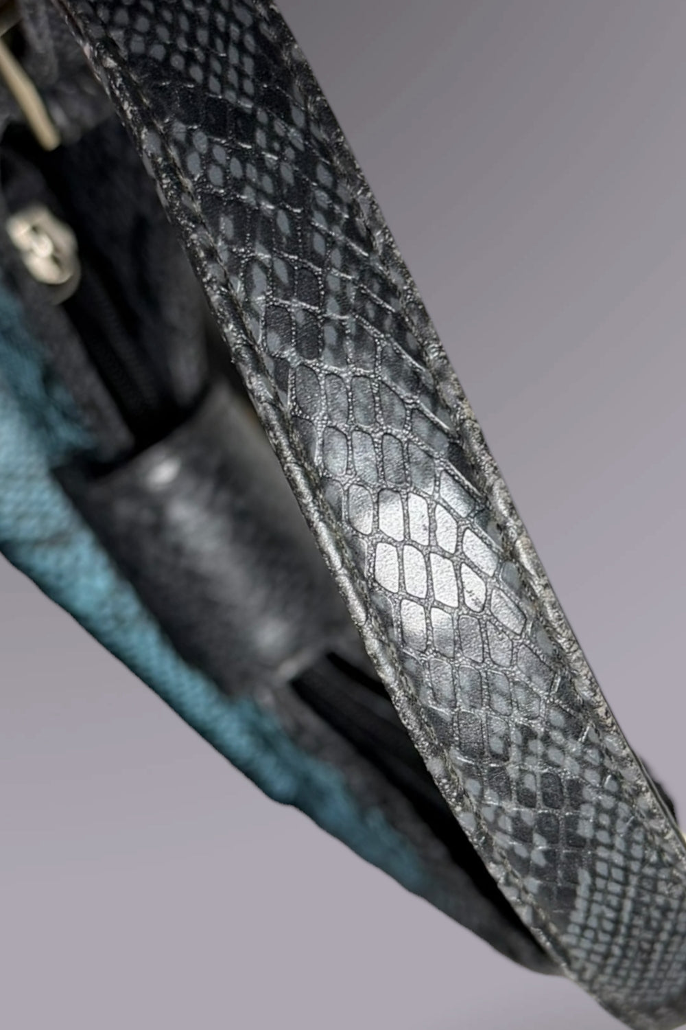 Guess Blue Embroidered Python-Embossed Vegan Leather Bag | American Vintage