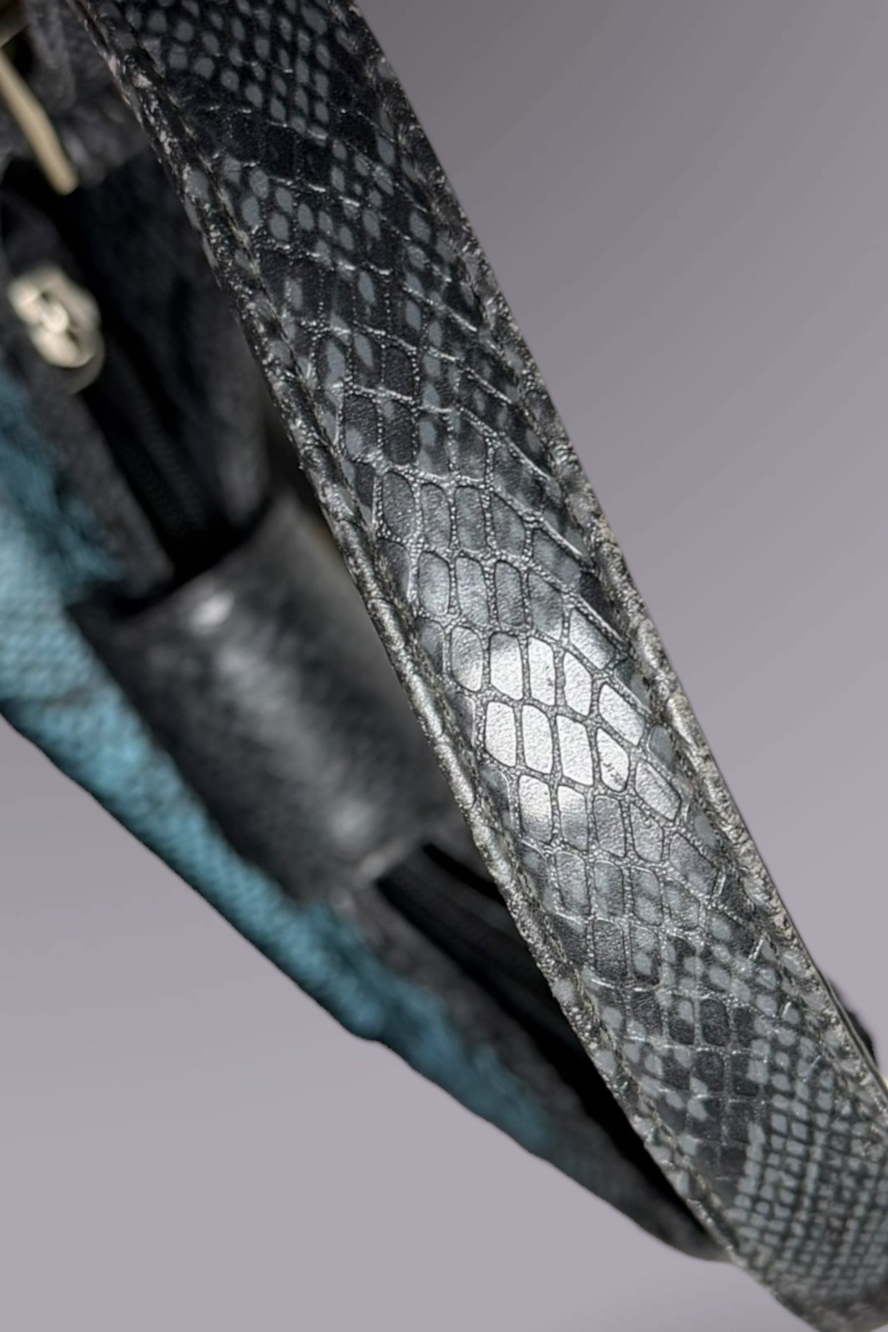 Guess Blue Embroidered Python-Embossed Vegan Leather Bag | American Vintage