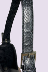 Guess Black Embroidered Python-Embossed Vegan Leather Bag | American Vintage