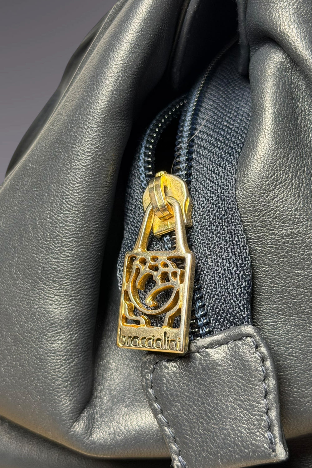 Braccialini Black Leather Top Handle Bag | Italian Vintage