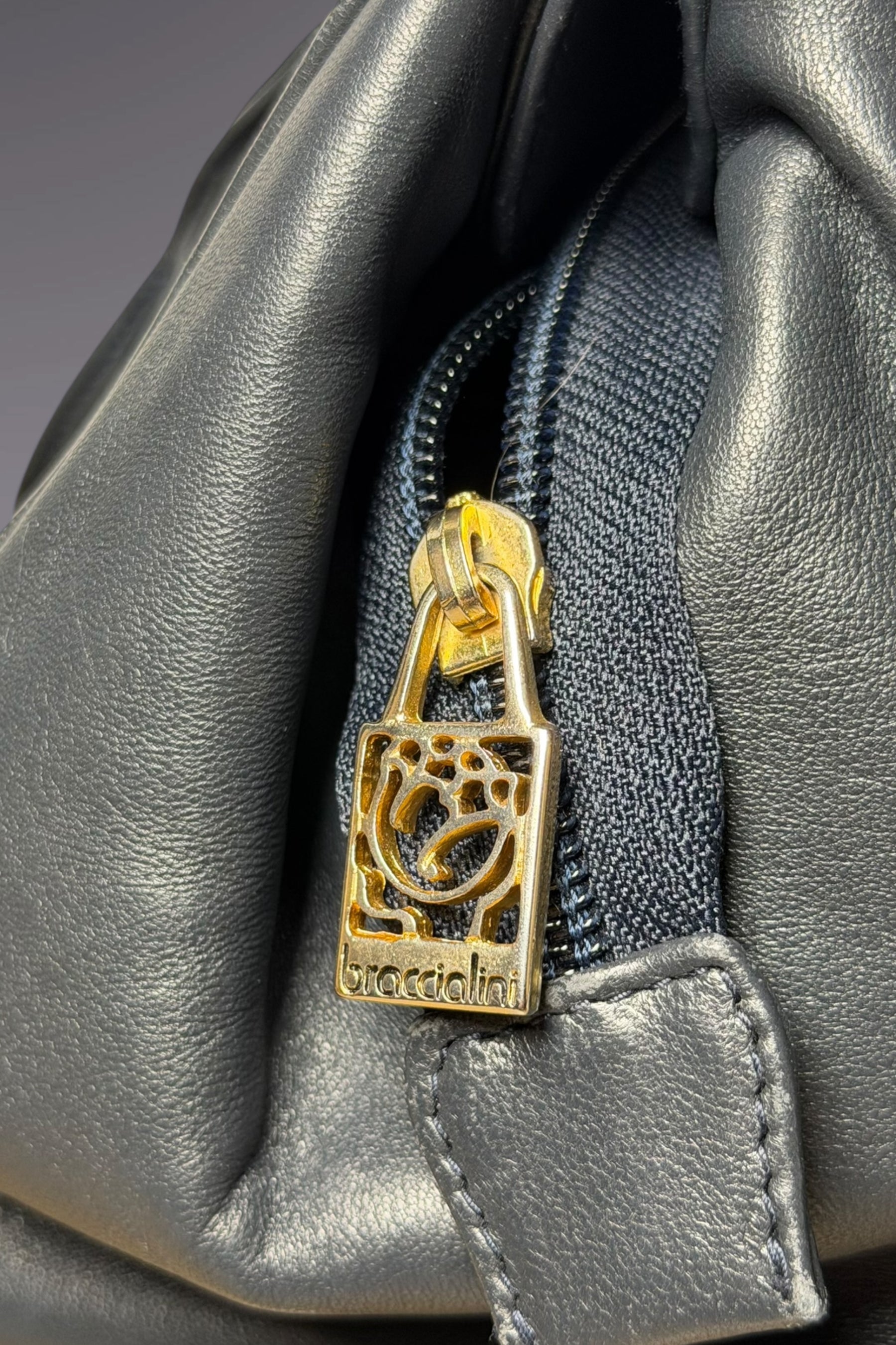 Braccialini Black Leather Top Handle Bag | Italian Vintage