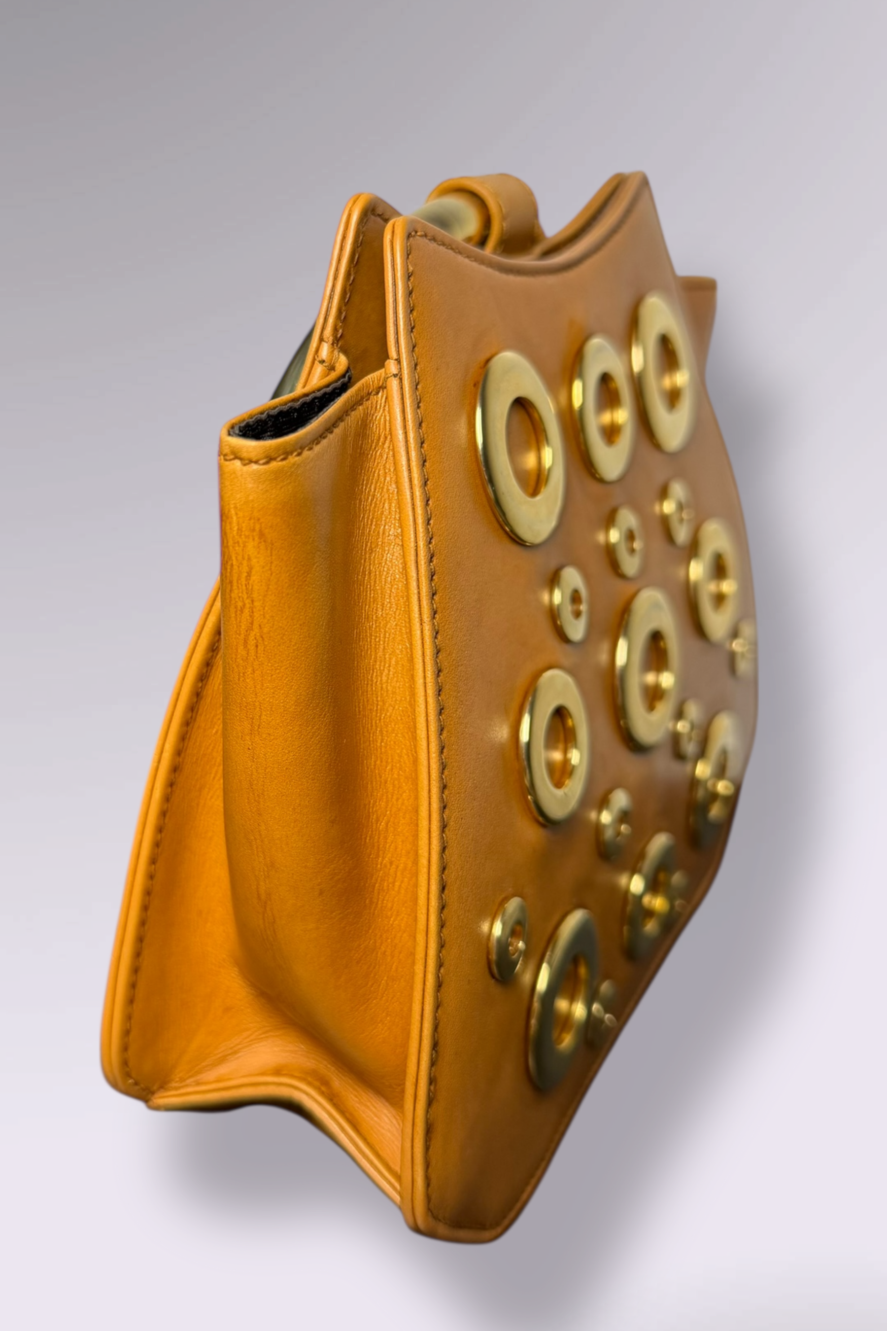 Escada Leather Ring Handle Grommet Bag | Italian Vintage