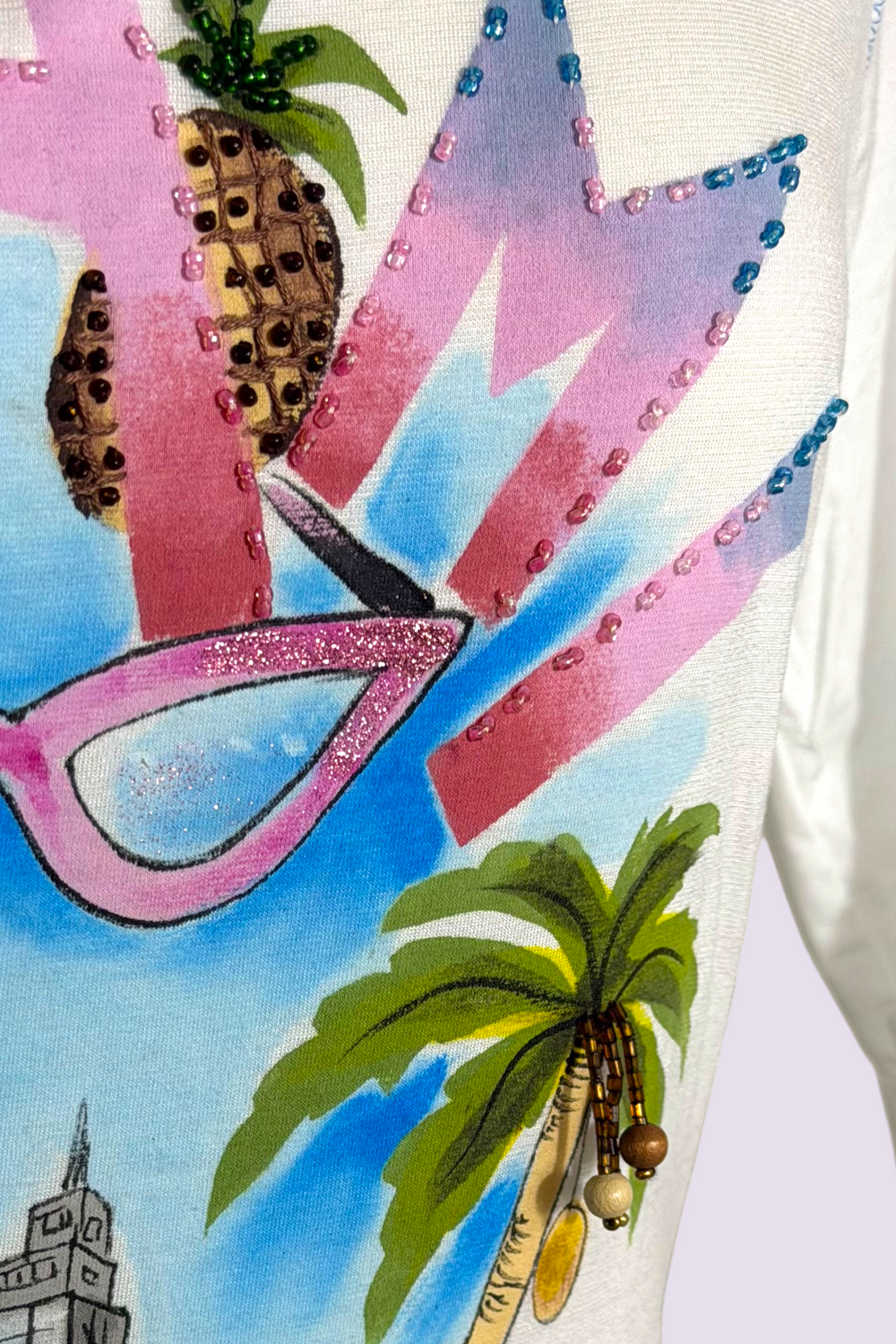 Blugirl by Blumarine Miami Graphic Embellished 3/4 Sleeve Top | Italian Vintage
