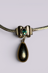 Nina Ricci Green Cabochon Drop Necklace | French Vintage