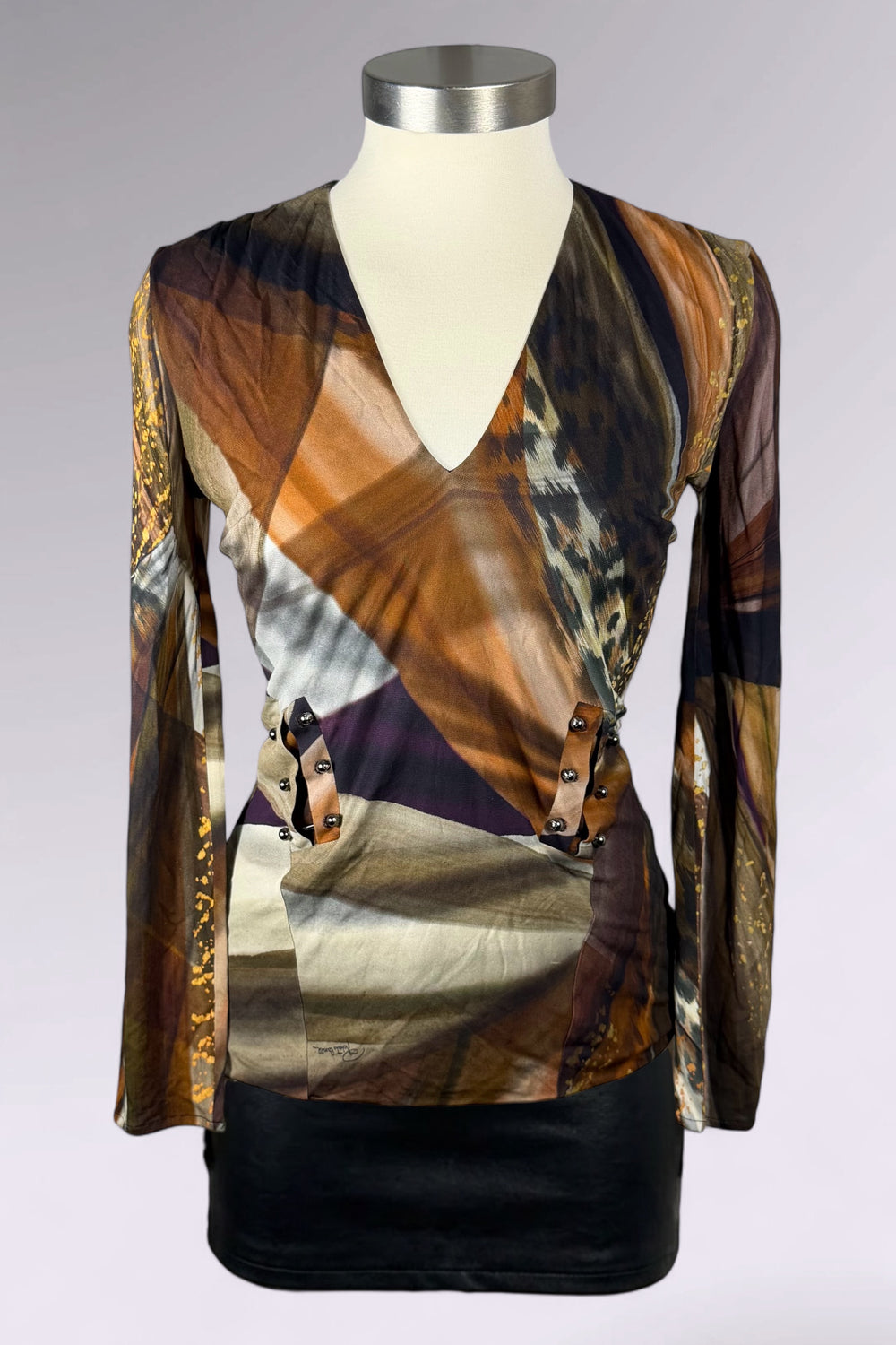 Roberto Cavalli Abstract Animal Print Cutout Mesh Top | Italian Secondhand