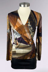 Roberto Cavalli Abstract Animal Print Cutout Mesh Top | Italian Secondhand