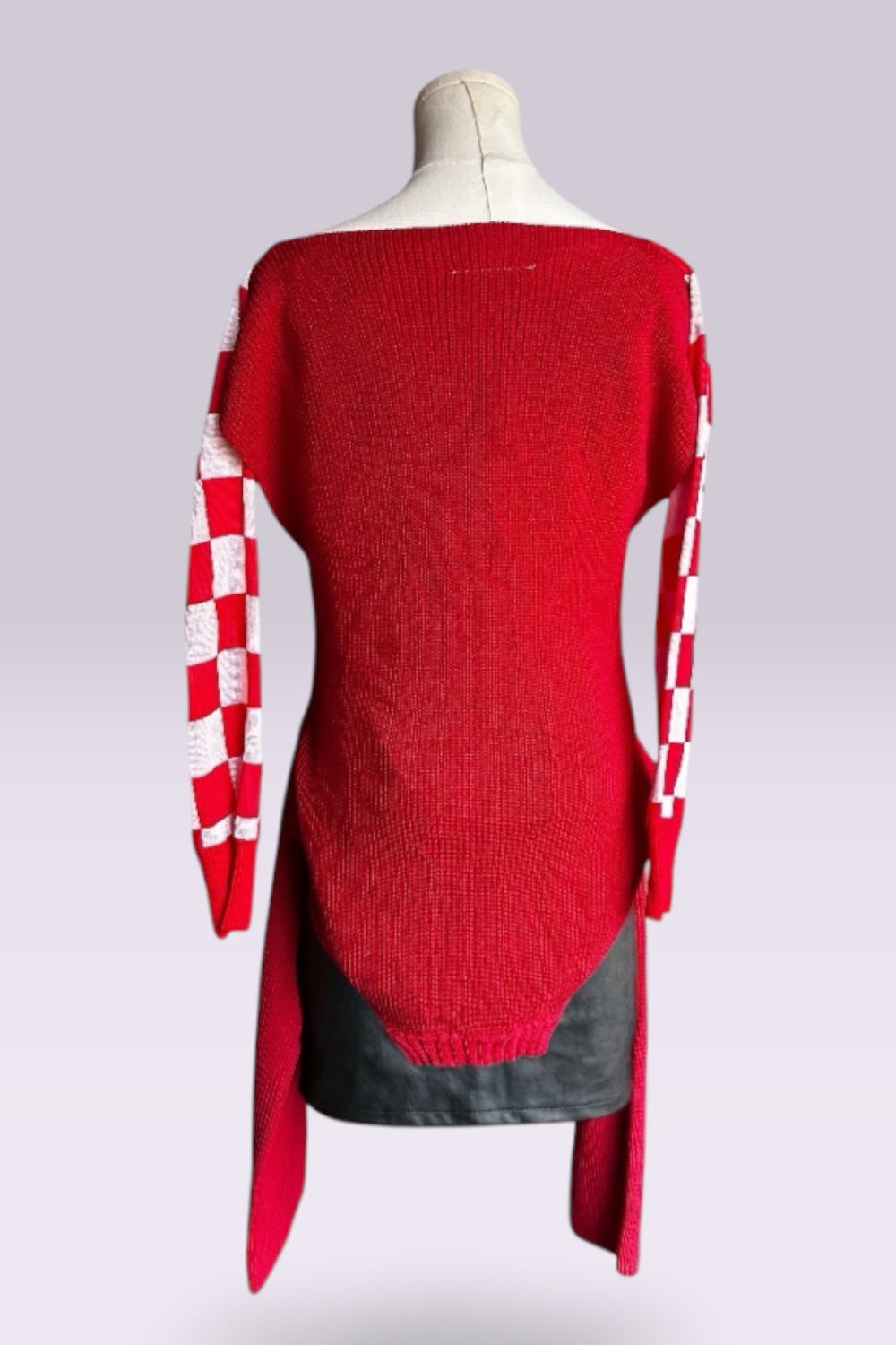 MM6 Maison Margiela Red Checker Multi-Way Knit Sweater | Runway Archive