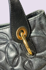 Braccialini Embossed Black Leather Shoulder Bag with Crossbody Strap | Italian Vintage