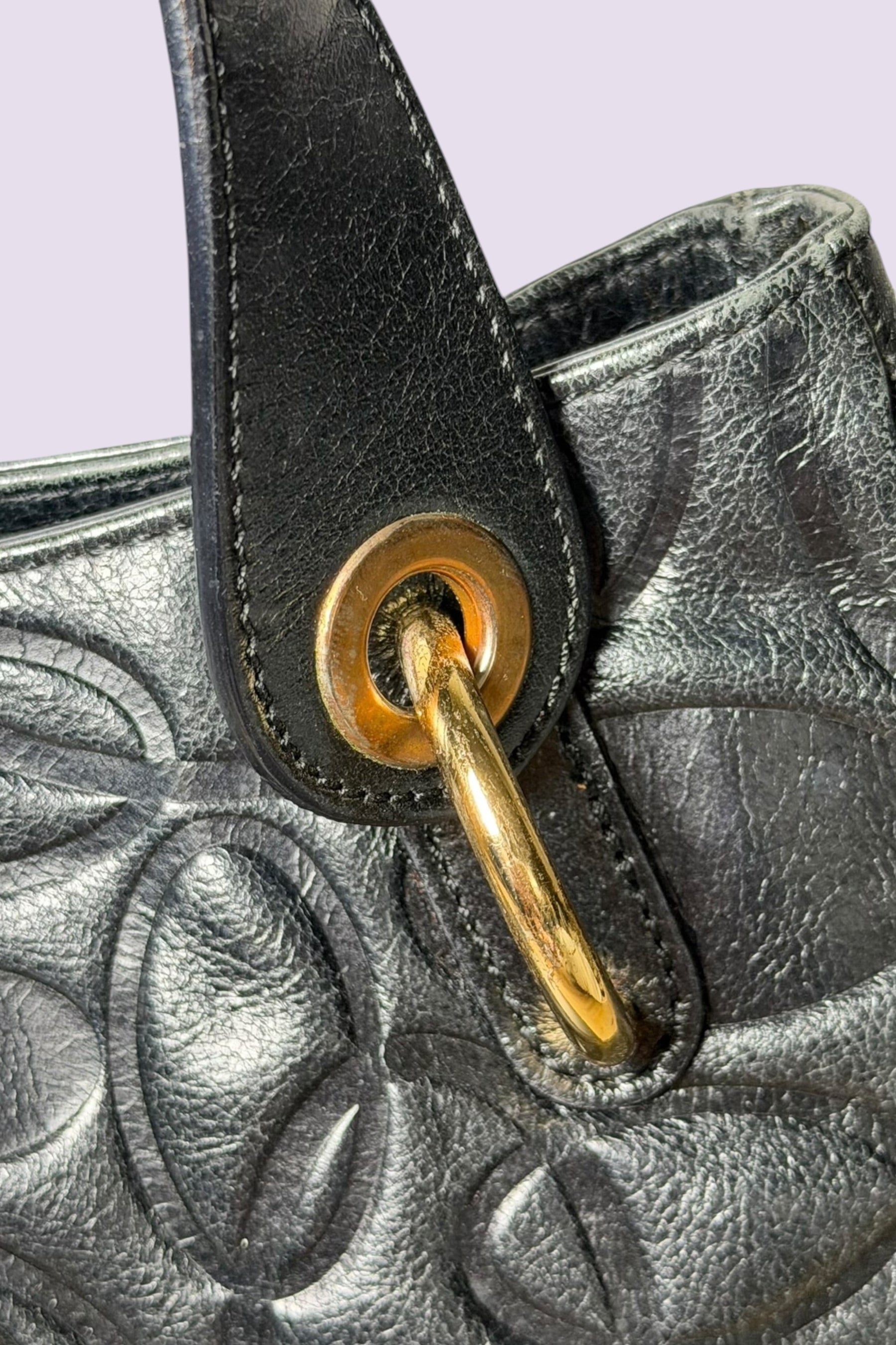 Braccialini Embossed Black Leather Shoulder Bag with Crossbody Strap | Italian Vintage