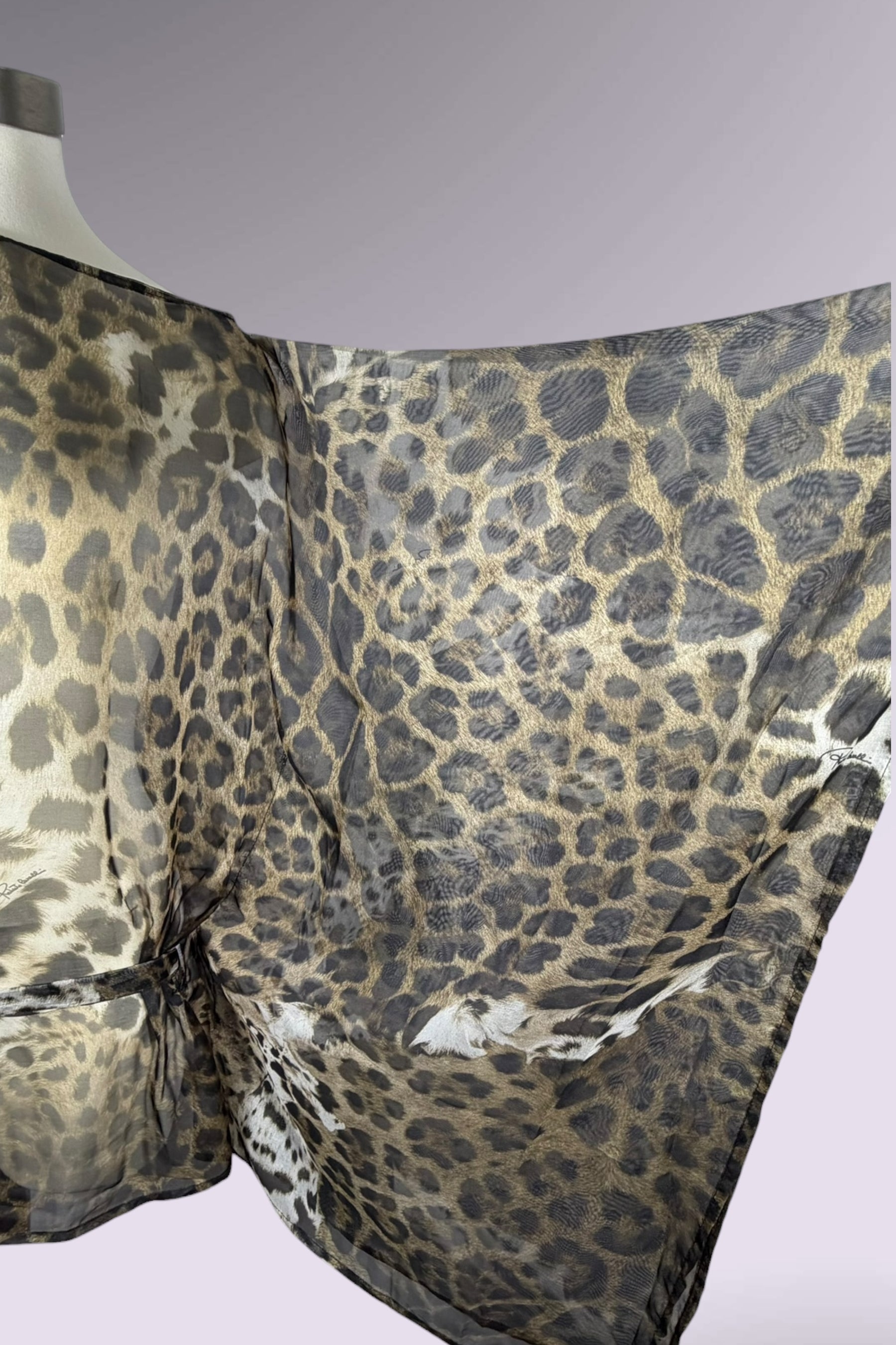 Roberto Cavalli Leopard Print Sheer Tunic Top with Waist Tie | Italian Secondhand