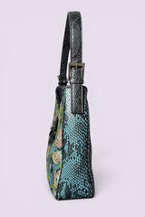 Guess Blue Embroidered Python-Embossed Vegan Leather Bag | American Vintage