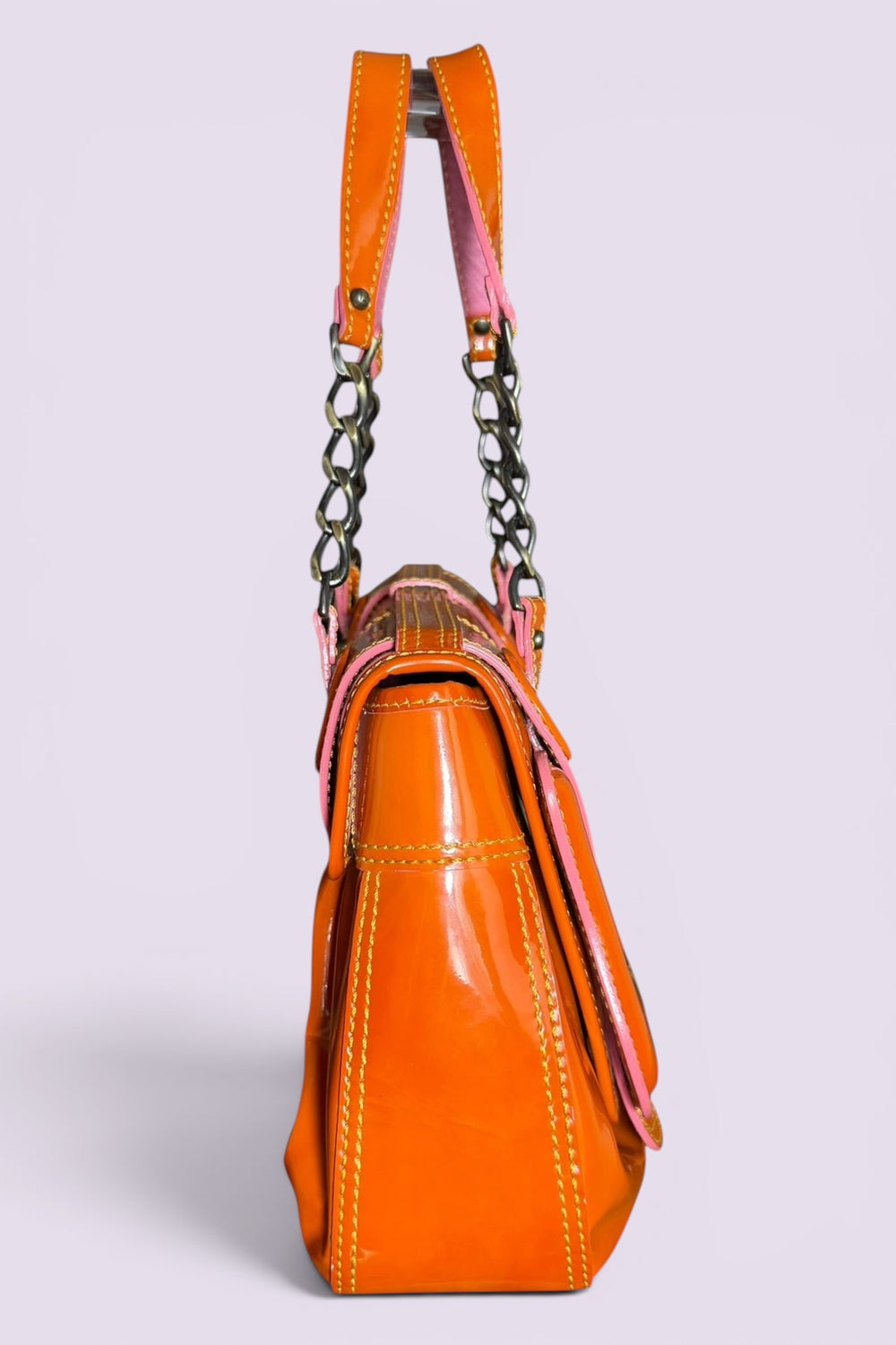 Fendi Orange Patent Vernice Chain Shoulder Bag | Italian Secondhand