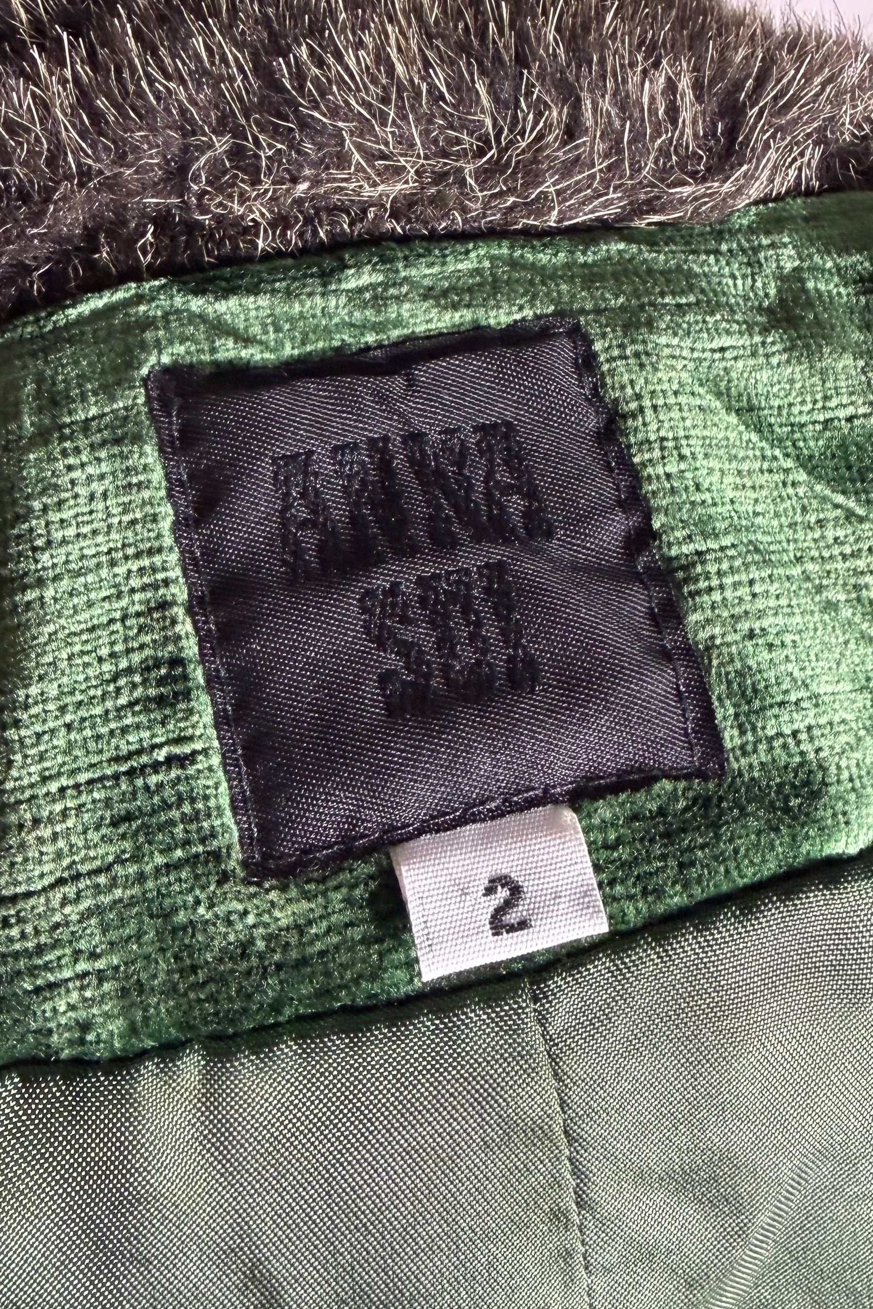 Anna Sui FW 1996 Green Velvet Maxi Coat with Faux Fur Trim | Runway Archive