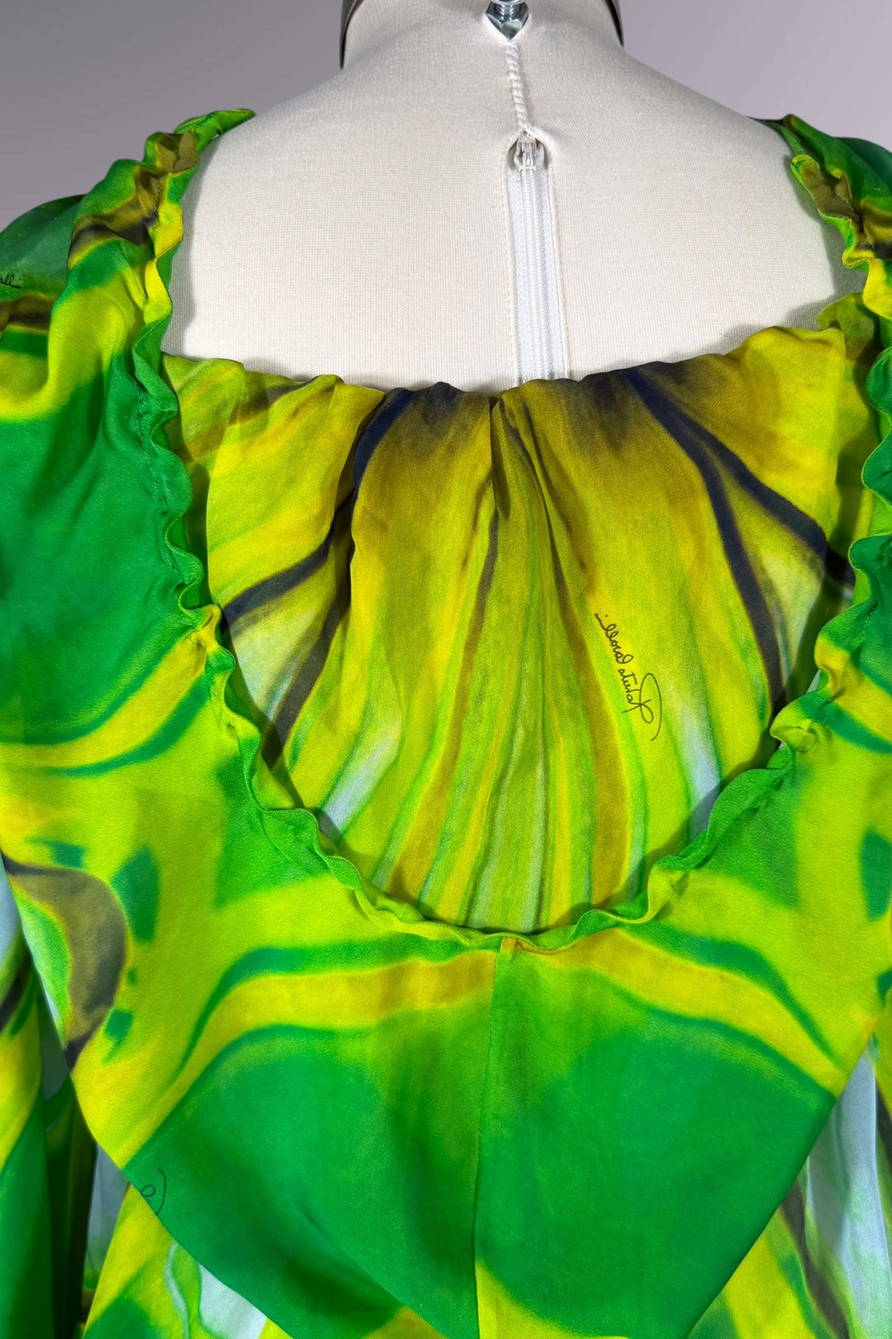 Roberto Cavalli 1996 Green Abstract Silk Hooded Tunic | Italian Vintage