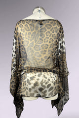 Roberto Cavalli Leopard Print Sheer Tunic Top with Waist Tie | Italian Secondhand