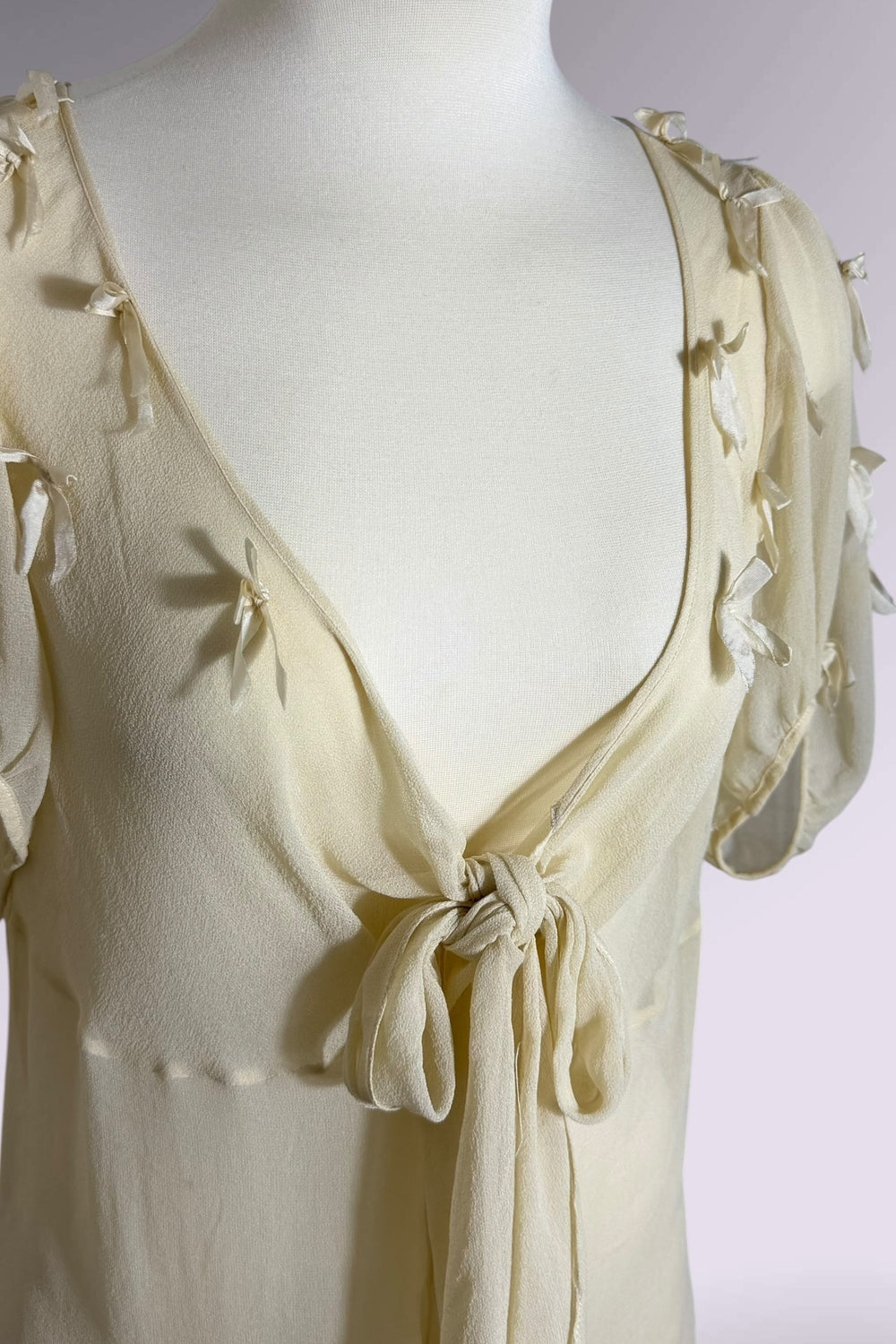 Ralph Lauren Silk Ribbon Tie Short Sleeve Blouse | American Secondhand
