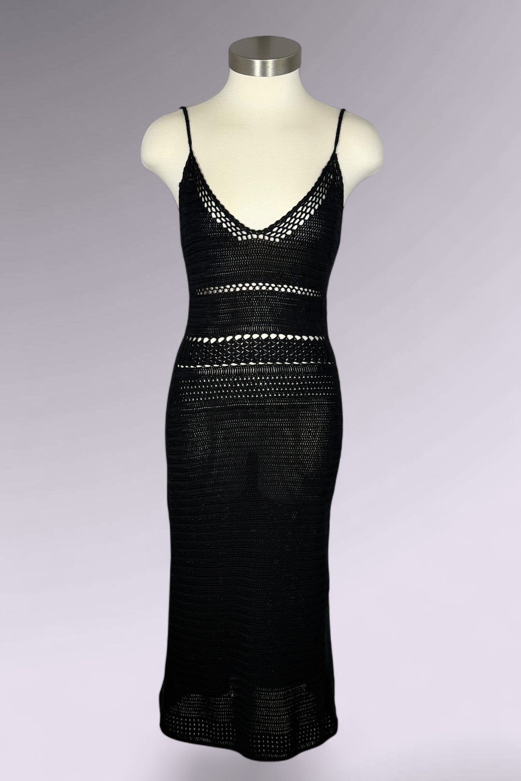 Ralph Ralph Lauren Black Hand-Knit Crochet Knit Midi Dress | American Vintage