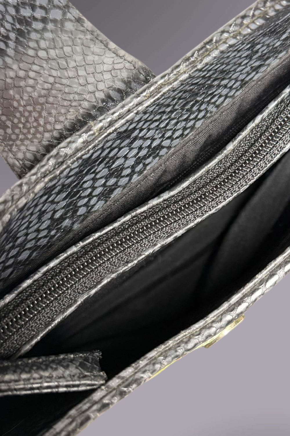 Guess Blue Embroidered Python-Embossed Vegan Leather Bag | American Vintage