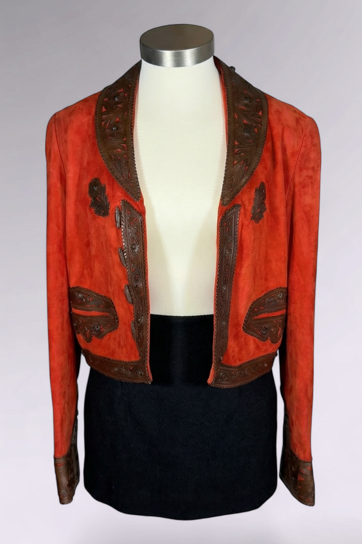 COMING SOON: Ralph Lauren Purple Label Red Suede Leather Appliqué Jacket | American Vintage