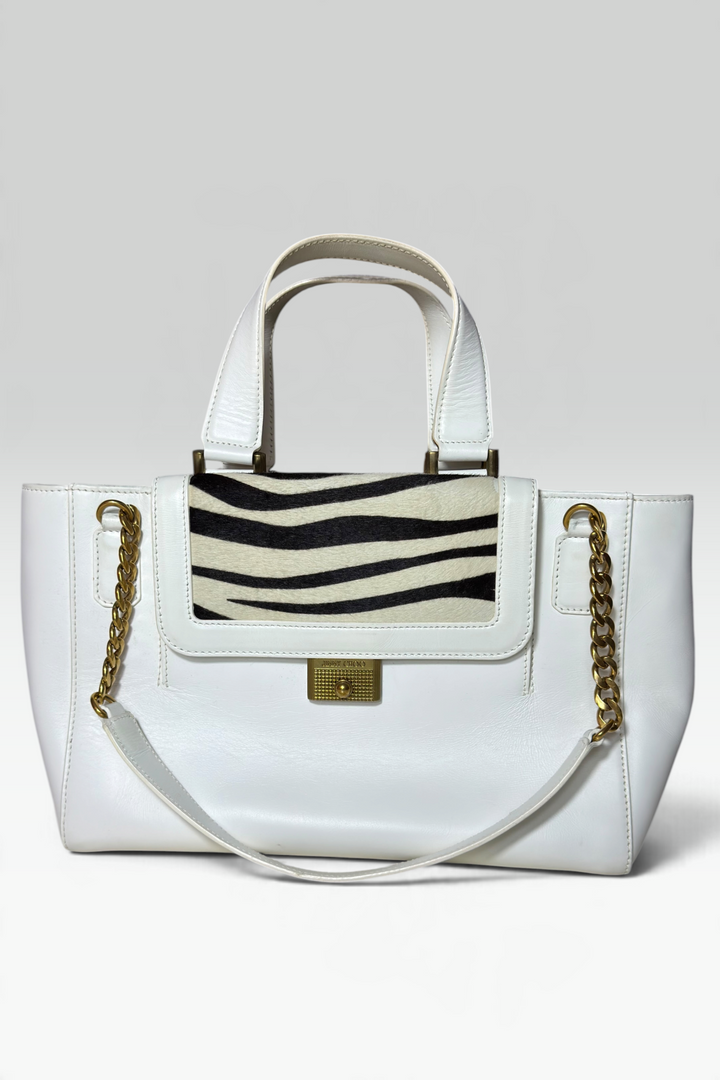 COMING SOON: JIMMY CHOO WHITE LEATHER ZEBRA PRINT CALF HAIR CHAIN BAG | BRITISH SECONDHAND