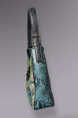 Guess Blue Embroidered Python-Embossed Vegan Leather Bag | American Vintage