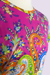 Etro Milano Paisley Floral Print Short Sleeve Stretch Top | Italian Secondhand