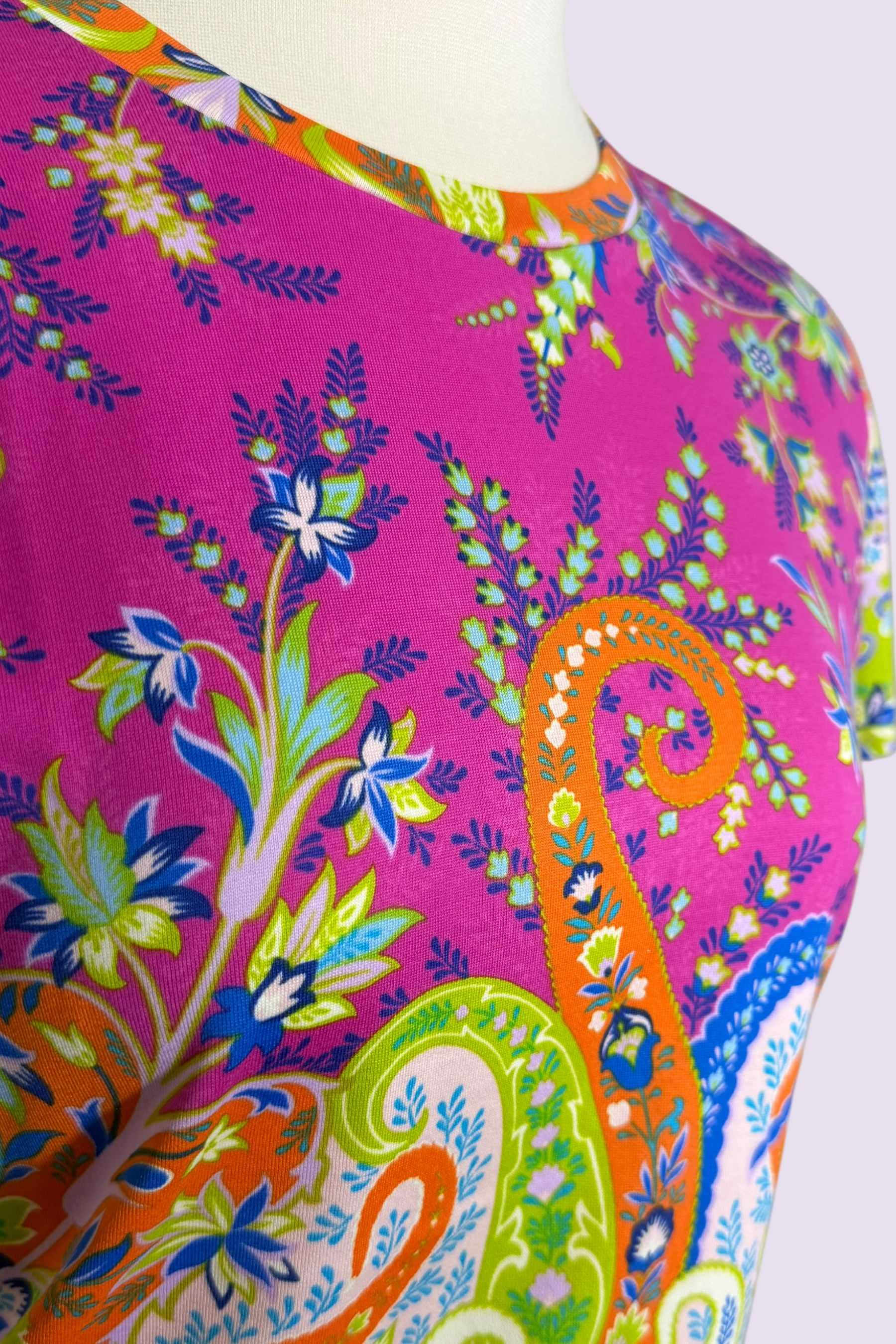 Etro Milano Paisley Floral Print Short Sleeve Stretch Top | Italian Secondhand