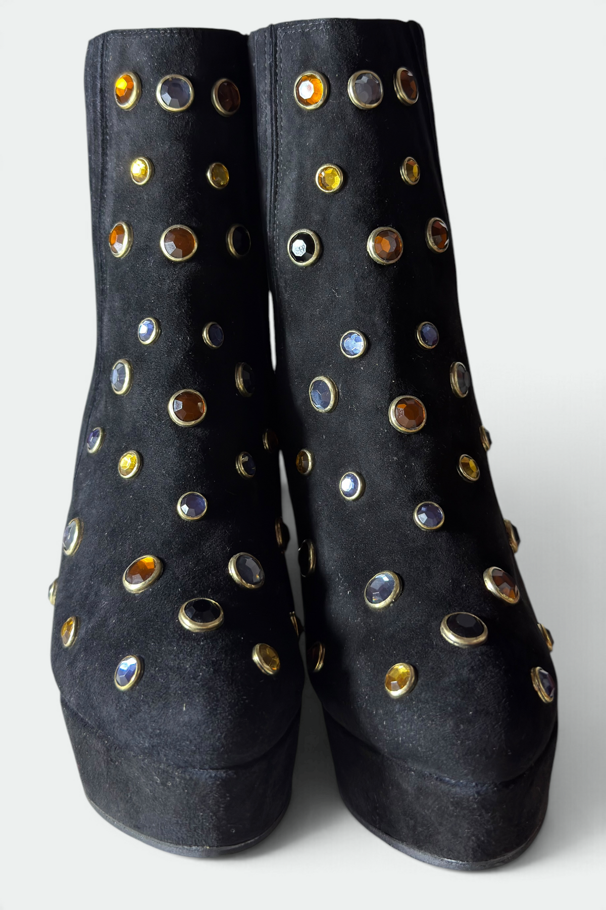 COMING SOON: SONIA RYKIEL BLACK SUEDE JEWELED PLATFORM ANKLE BOOTS | FRENCH SECONDHAND