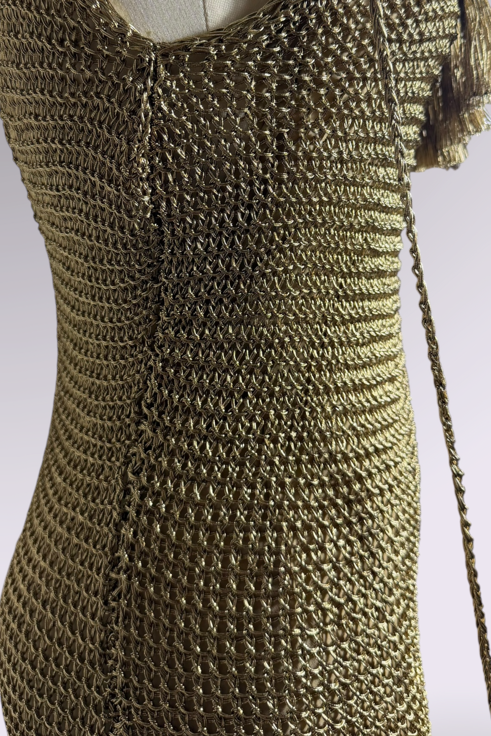 COMING SOON: Ralph Lauren Purple Label Hand Knit Metallic Gold Maxi Dress | American Designer Secondhand