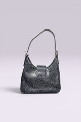 Guess Black Embroidered Python-Embossed Vegan Leather Bag | American Vintage