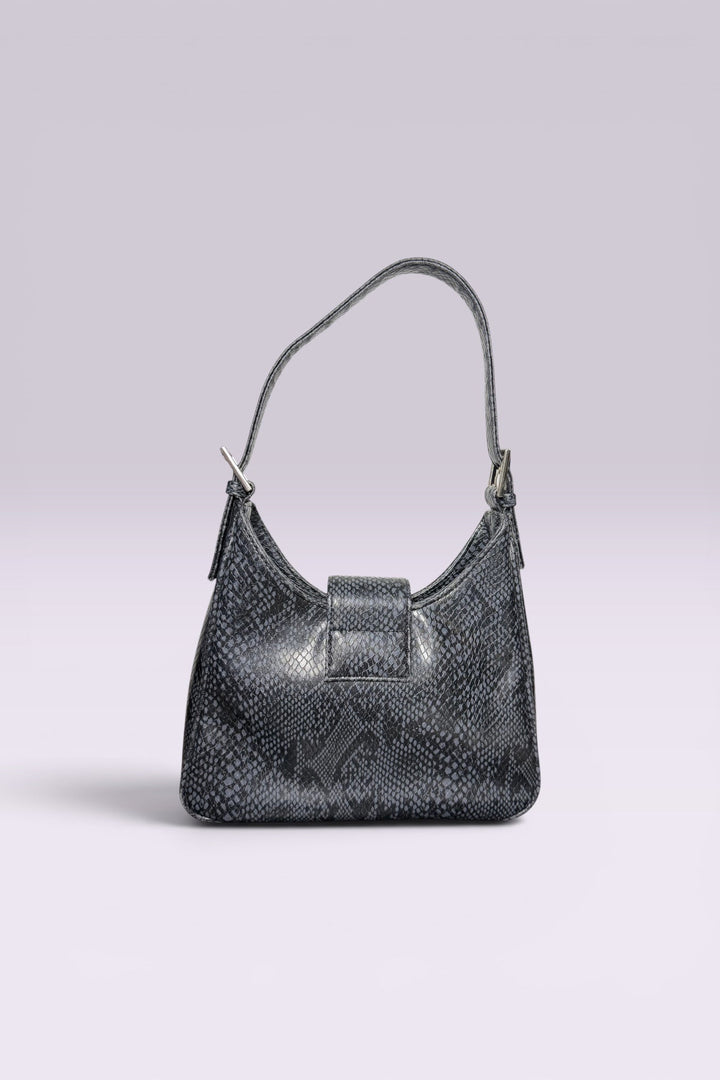Guess Black Embroidered Python-Embossed Vegan Leather Bag | American Vintage