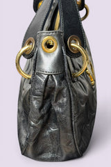 Braccialini Embossed Black Leather Shoulder Bag with Crossbody Strap | Italian Vintage