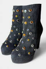 COMING SOON: SONIA RYKIEL BLACK SUEDE JEWELED PLATFORM ANKLE BOOTS | FRENCH SECONDHAND