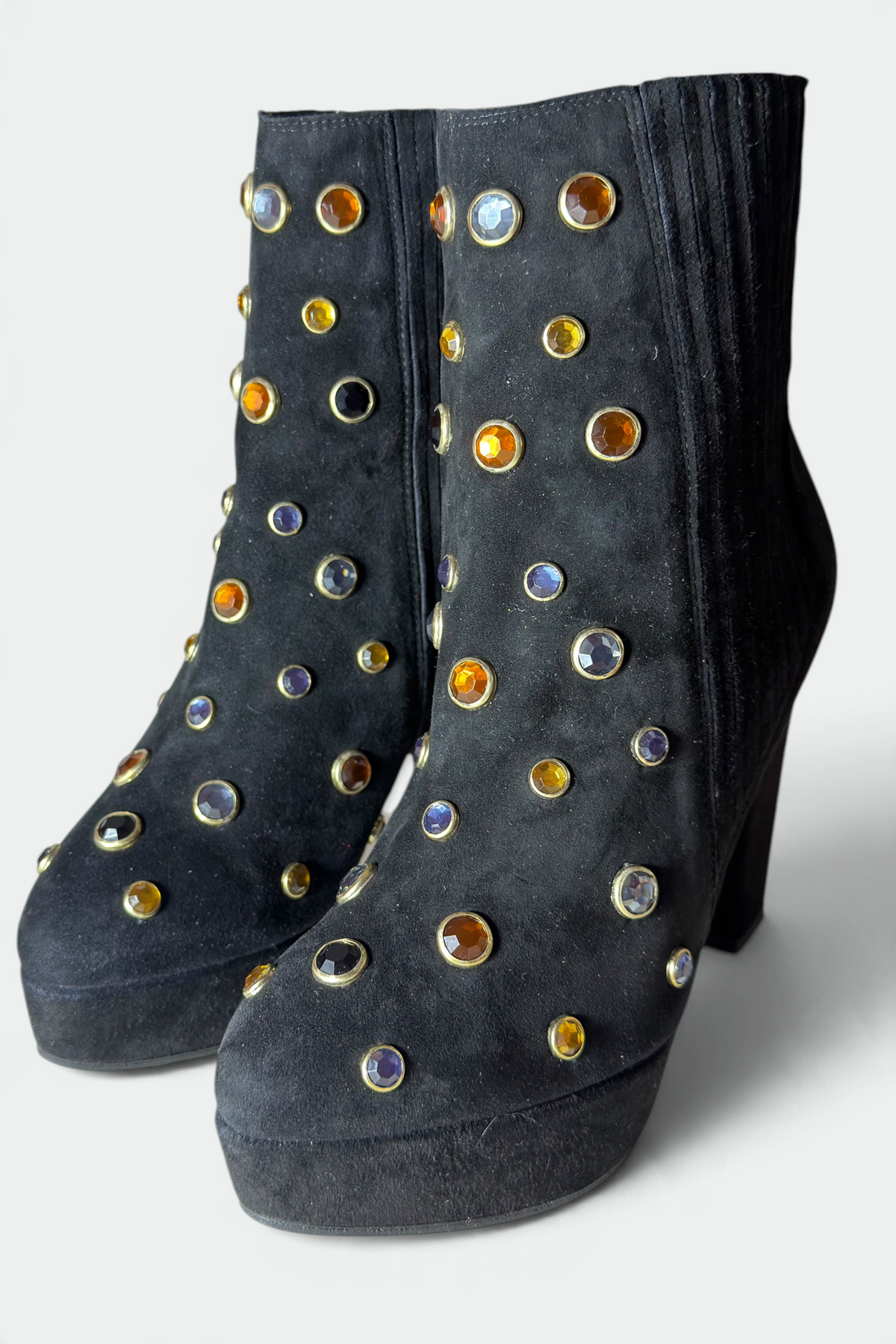 COMING SOON: SONIA RYKIEL BLACK SUEDE JEWELED PLATFORM ANKLE BOOTS | FRENCH SECONDHAND