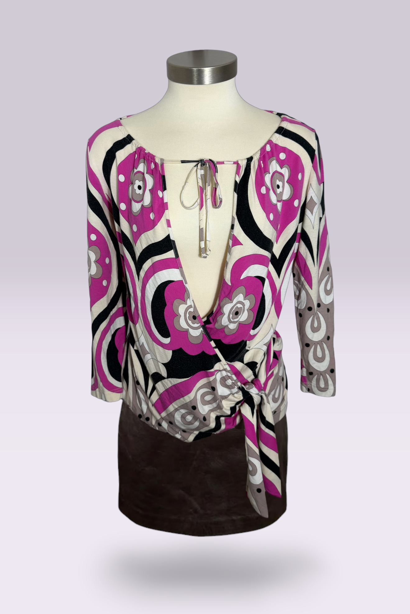 Emilio Pucci Pink Geometric Wrap Top | Italian Vintage