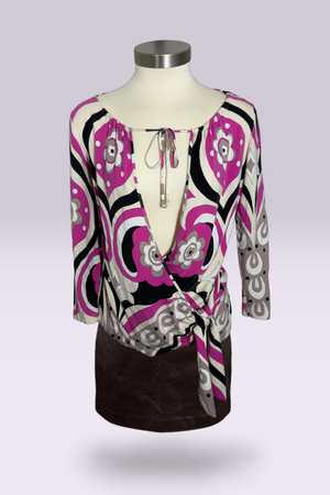 Emilio Pucci Pink Geometric Wrap Top | Italian Vintage