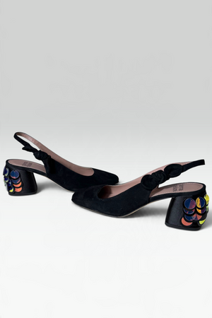 COMING SOON: GIANNA MELIANI BLACK SUEDE SEQUIN-EMBELLISHED SLINGBACK HEELS | ITALIAN SECONDHAND