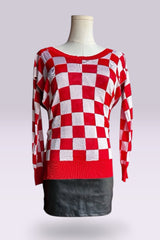 MM6 Maison Margiela Red Checker Multi-Way Knit Sweater | Runway Archive