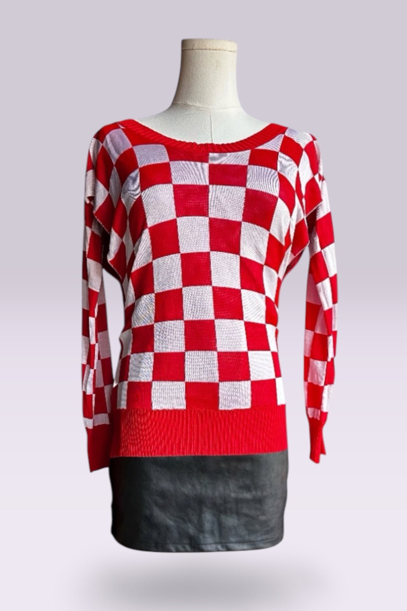 MM6 Maison Margiela Red Checker Multi-Way Knit Sweater | Runway Archive
