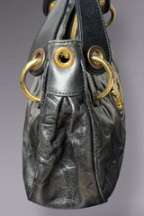 Braccialini Embossed Black Leather Shoulder Bag with Crossbody Strap | Italian Vintage