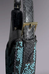 Guess Blue Embroidered Python-Embossed Vegan Leather Bag | American Vintage