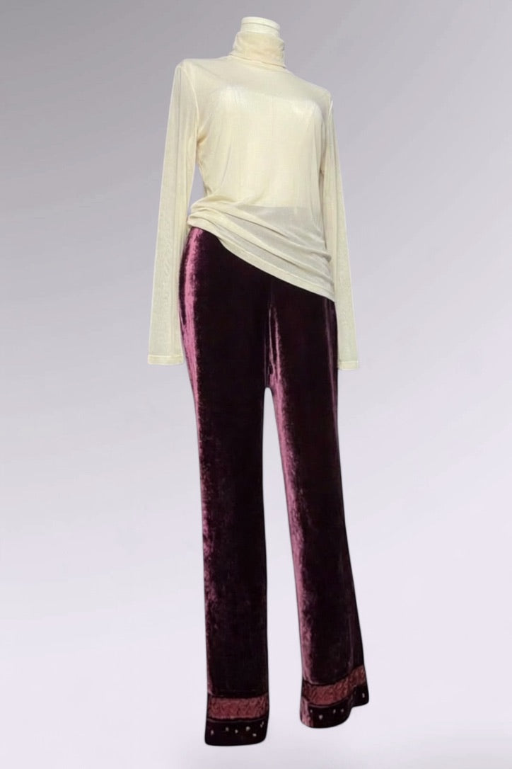 Ralph Lauren Velvet Embellished Hem Pants | American Vintage