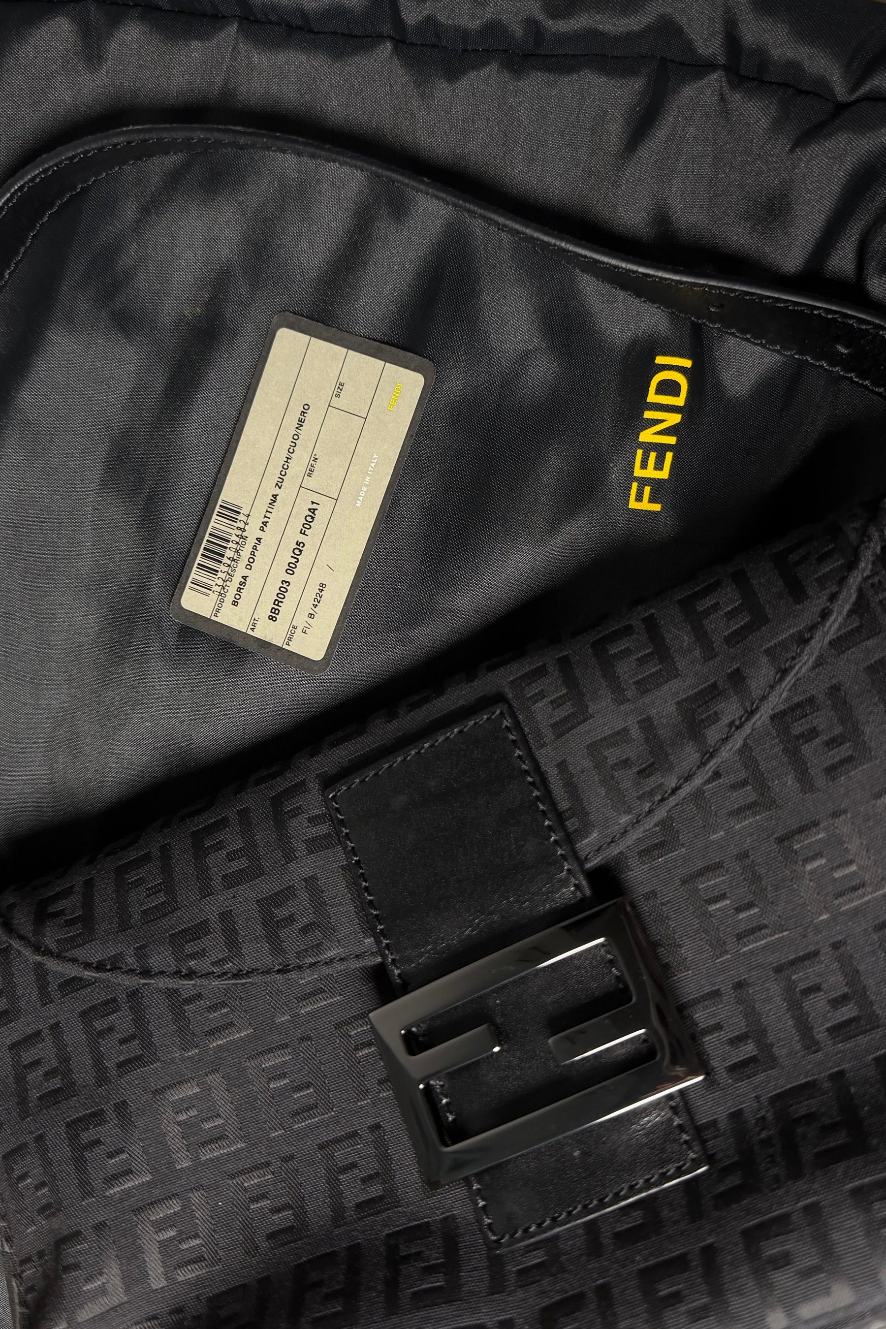 Fendi Black Zucchino Monogram Baguette Shoulder Bag | Italian Vintage