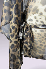 Roberto Cavalli Leopard Print Sheer Tunic Top with Waist Tie | Italian Secondhand