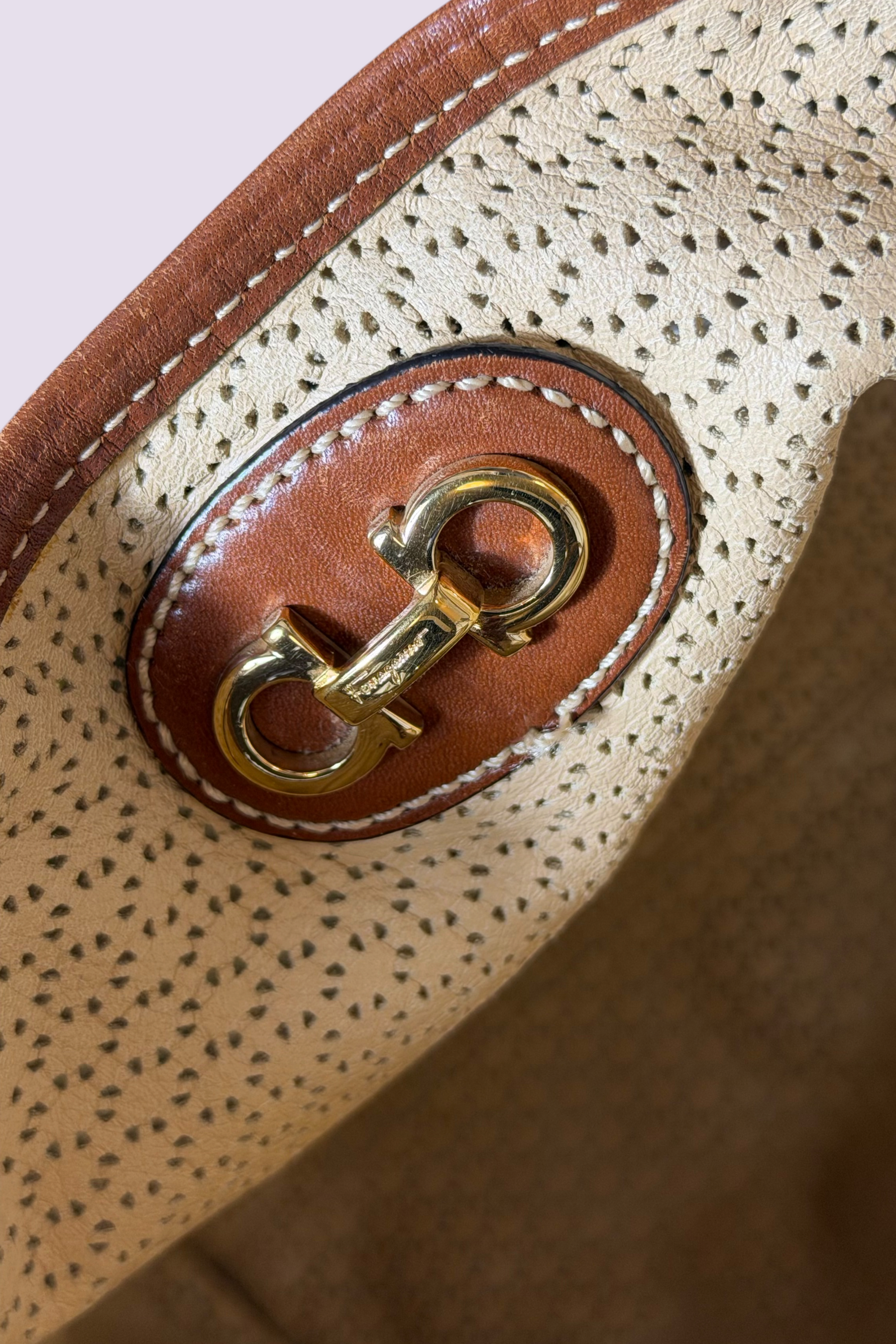 Salvatore Ferragamo Reversible Jungle Print Nylon & Perforated Leather Tote | Italian Secondhand