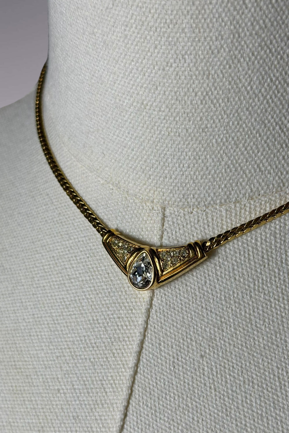 Lanvin Gold-Tone V Pendant Choker Necklace | French Vintage