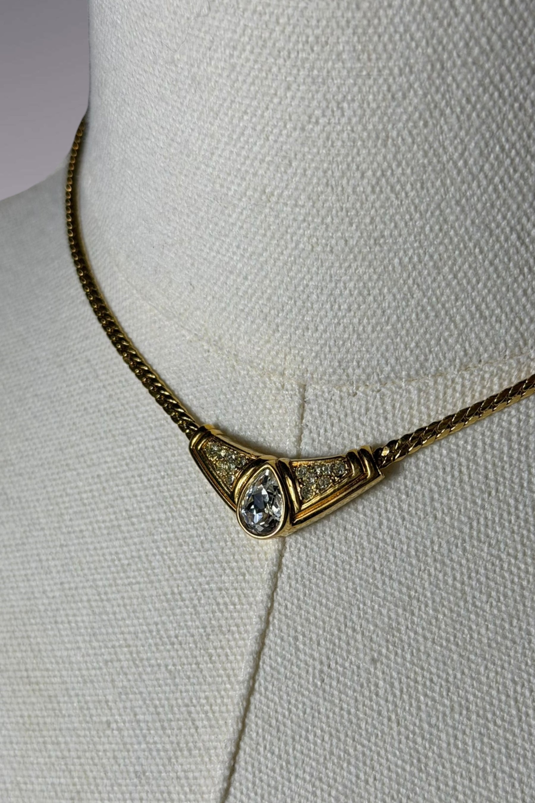 Lanvin Gold-Tone V Pendant Choker Necklace | French Vintage