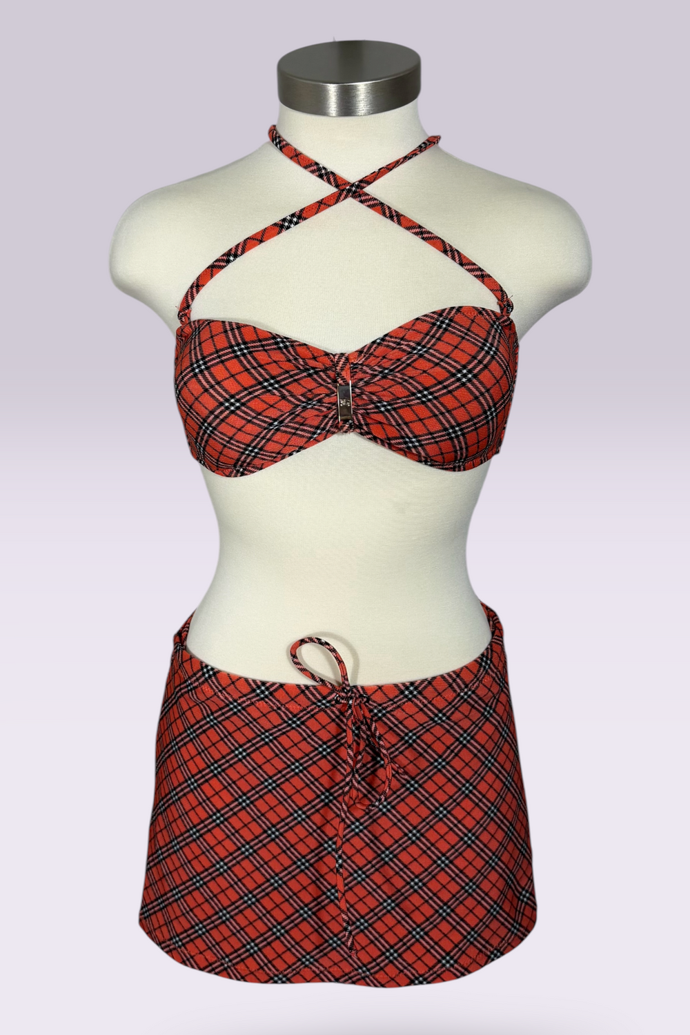 Burberry Blue Label Nova Check Multiway Bandeau 3-Piece Bikini Set with Cover-Up Skirt | British Secondhand