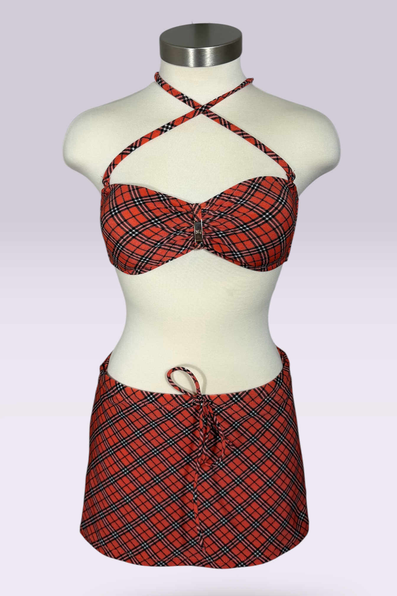 Burberry Blue Label Nova Check Multiway Bandeau 3-Piece Bikini Set with Cover-Up Skirt | British Secondhand