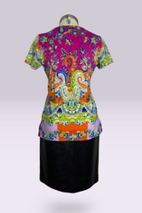 Etro Milano Paisley Floral Print Short Sleeve Stretch Top | Italian Secondhand